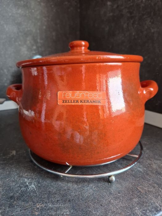 Винтидж Глинен Съд (Котлон) "Feuerfest" от ZELLER KERAMIK - ИЗЦЯЛО НОВ