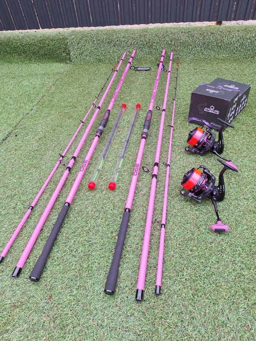 SET 2 Feedere FL BLACK FORCE PINK 3.90m 60-180g + 2 Mulinete PRO FL FL