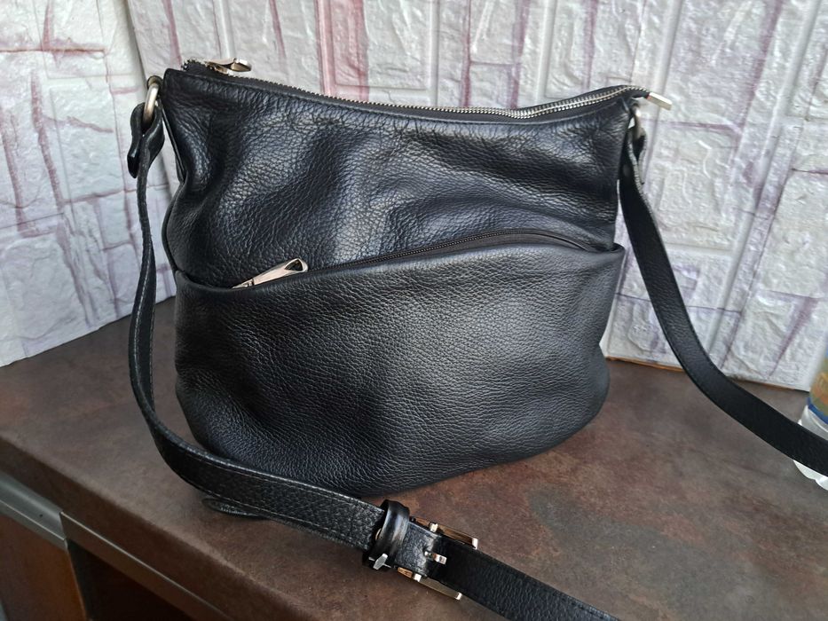 дамска чанта,малка черна кожена торба-естествена кожа