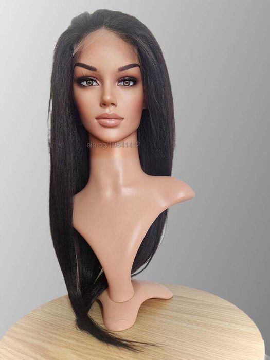 Черна перука от микс естествен косъм и примеси 70 см с Lace 4×4