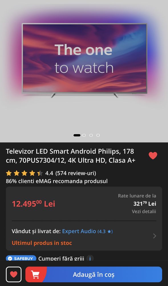 Televizor LED Android Philips Ambilight The One 70PUS7304/12