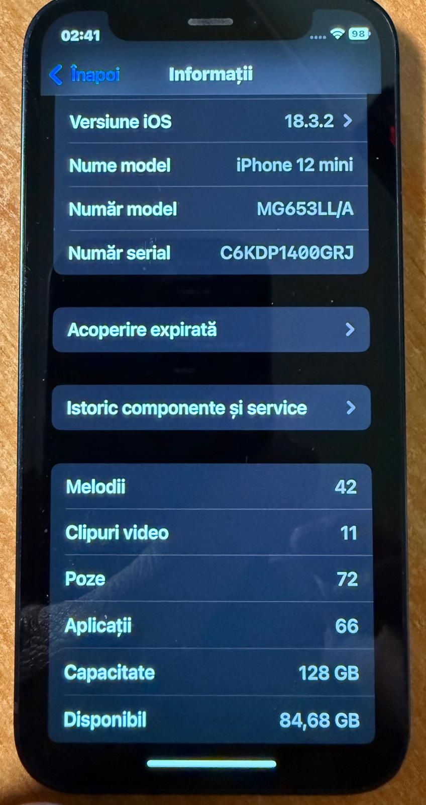 iPhone 12 mini 128 GB liber de rețea baterie 78 %