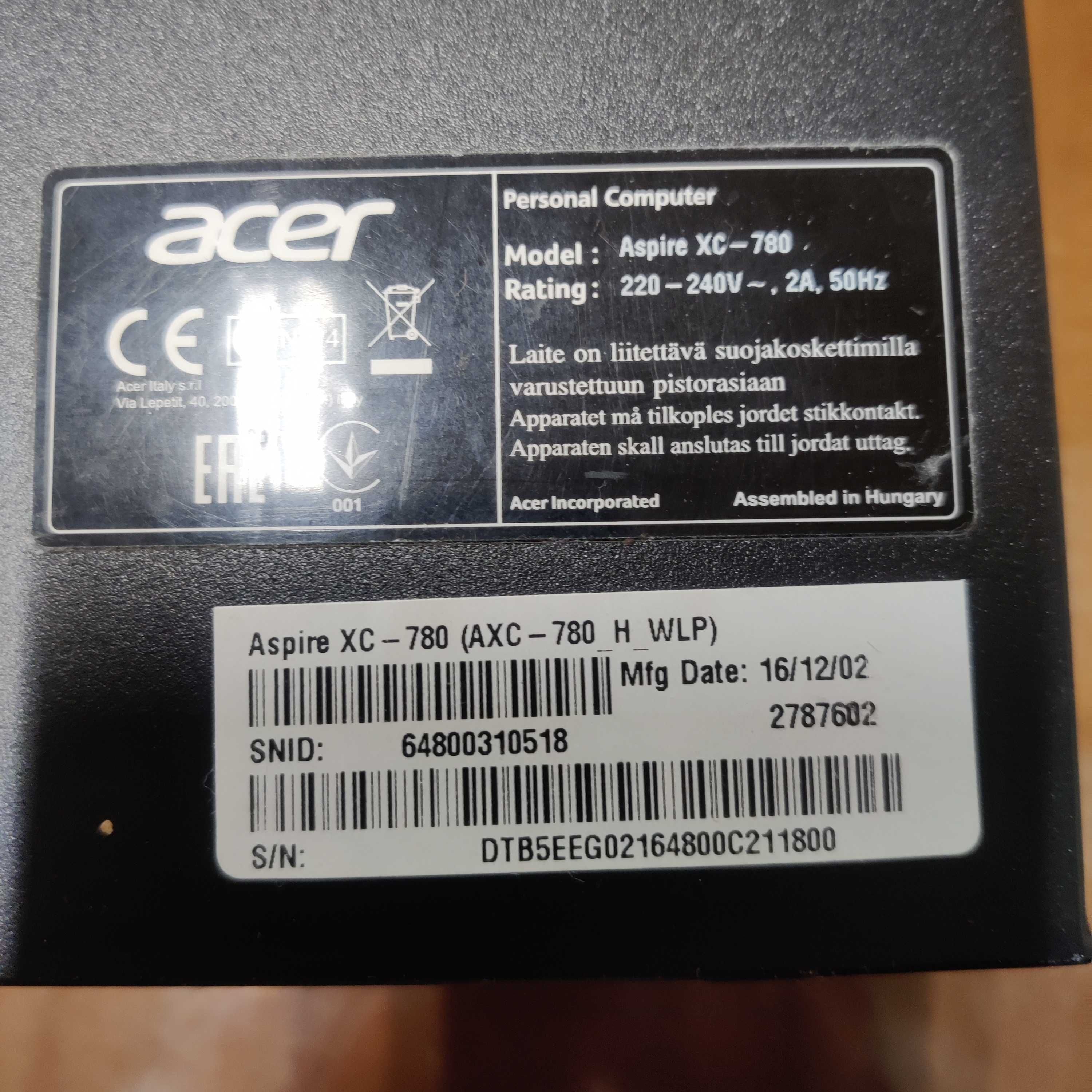 Компютър Acer XC-780 SFF i5 6400 16GB RAM 512gb M.2 SSD + 1tb HDD