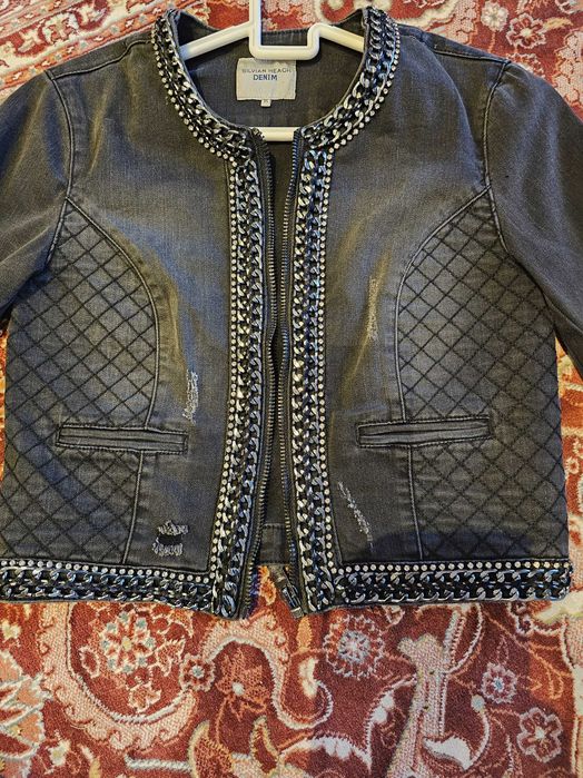 Тъмно сиво ефектно дънкено яке - размер XS