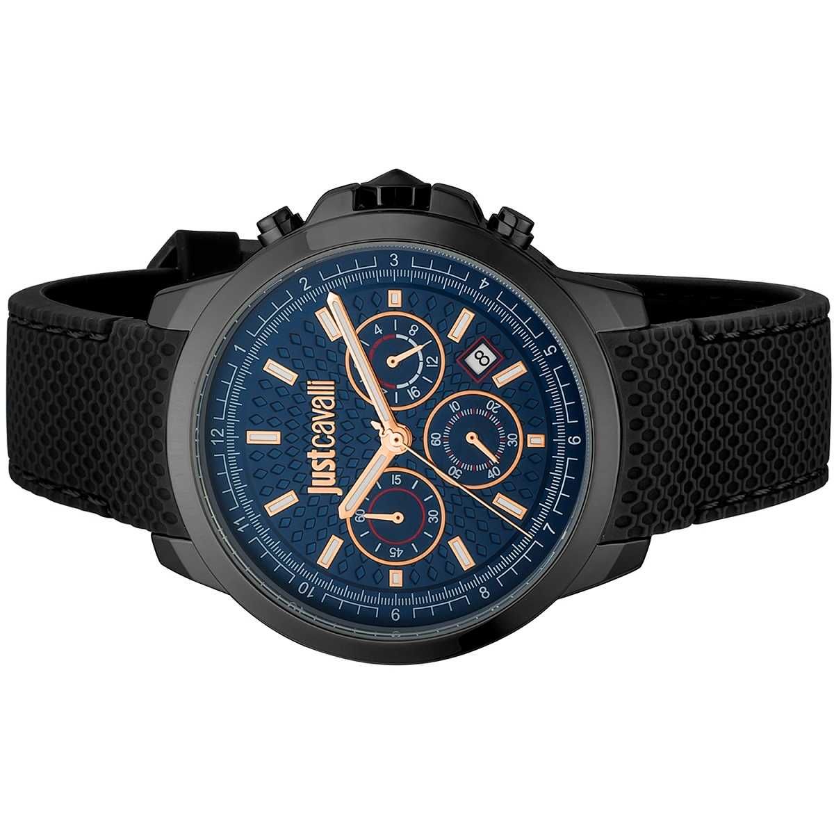 JUST CAVALLI – Мъжки часовник с хронограф "BLACK BLUE & GOLD" нов
