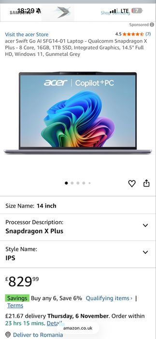 Acer Swift Go AI SFG14-01 / SnapDragon X Plus / 16 DDR5 /SSD 512 NOU