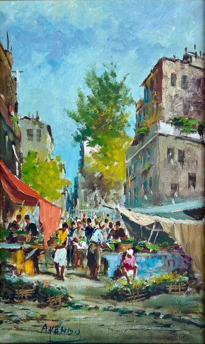 Tablou A Vando Peisaj Aglomerație în Piață pictura ulei pe pânză 40x60