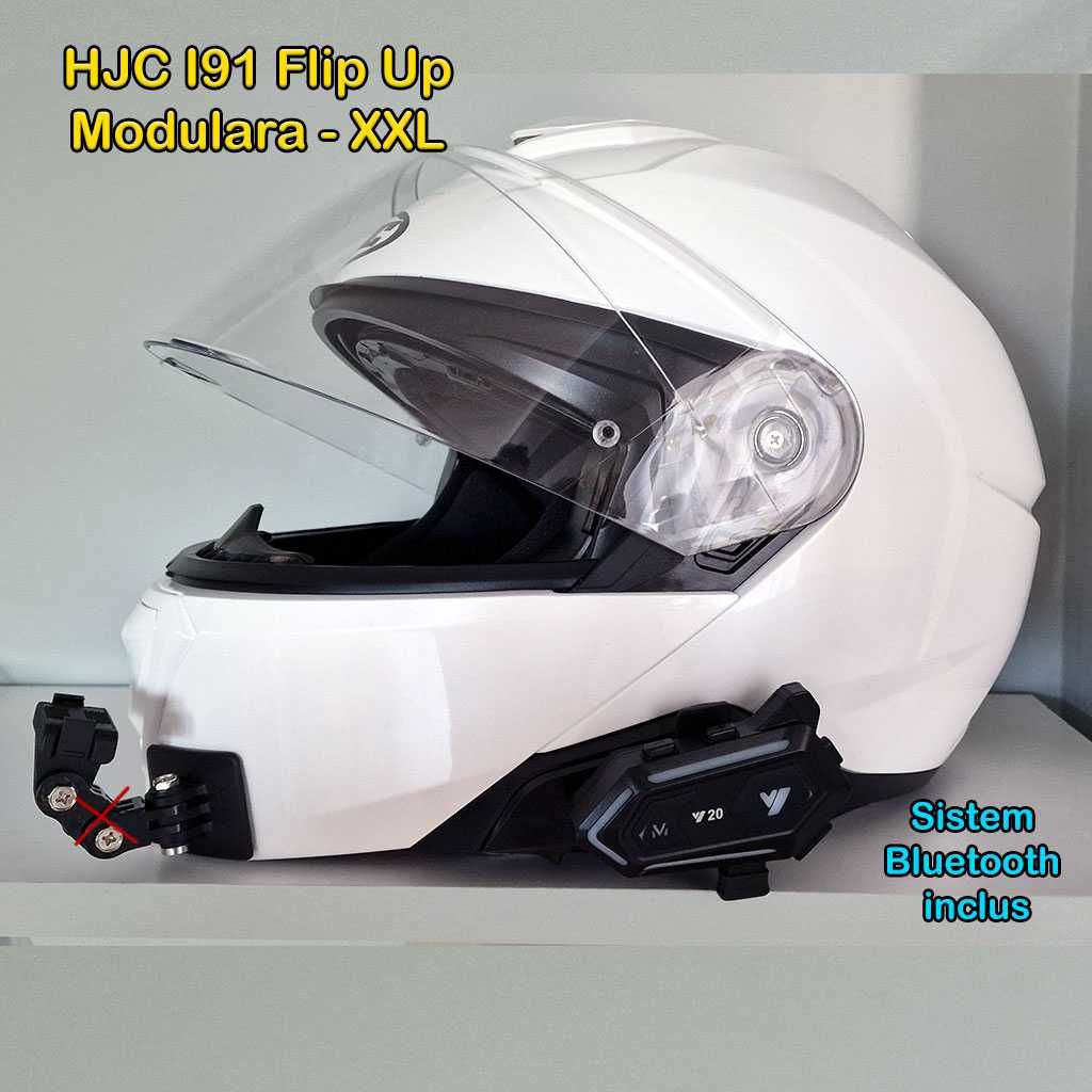 Casca modulara Flip Up HJC i91 alba intercom