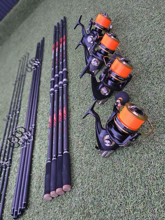 Set 4 lansete Carp 3.9m 3 seg 3.75 lbs + 4 mulinete AQ9000 18+1 rulmen