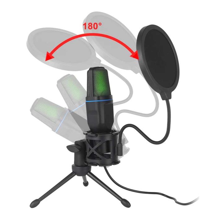 Microfon RGB Condensator pentru Podcast Studio - Transport Gratuit