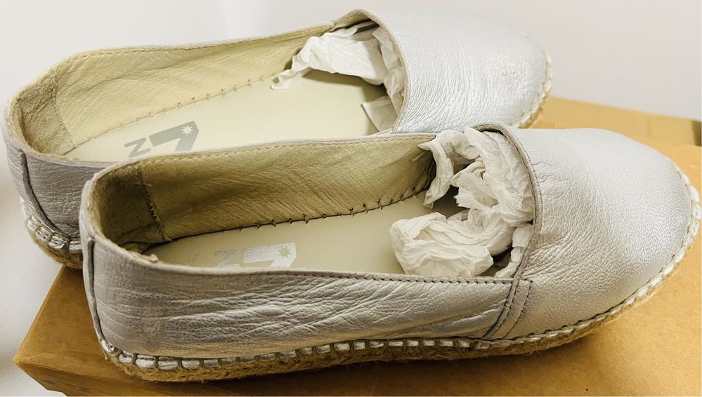 Espadrile de piele, culoare argintiu