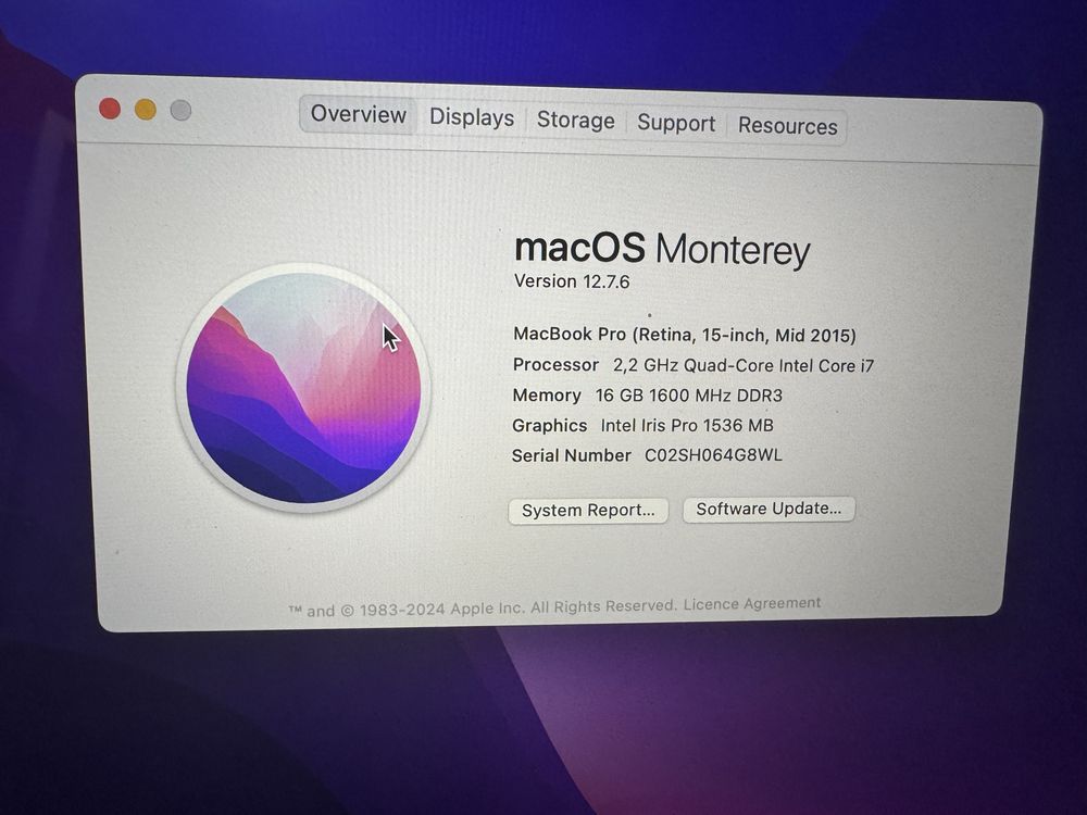 Apple MacBook Pro 2015 15’ 2.2 ghz i7 16 Ram