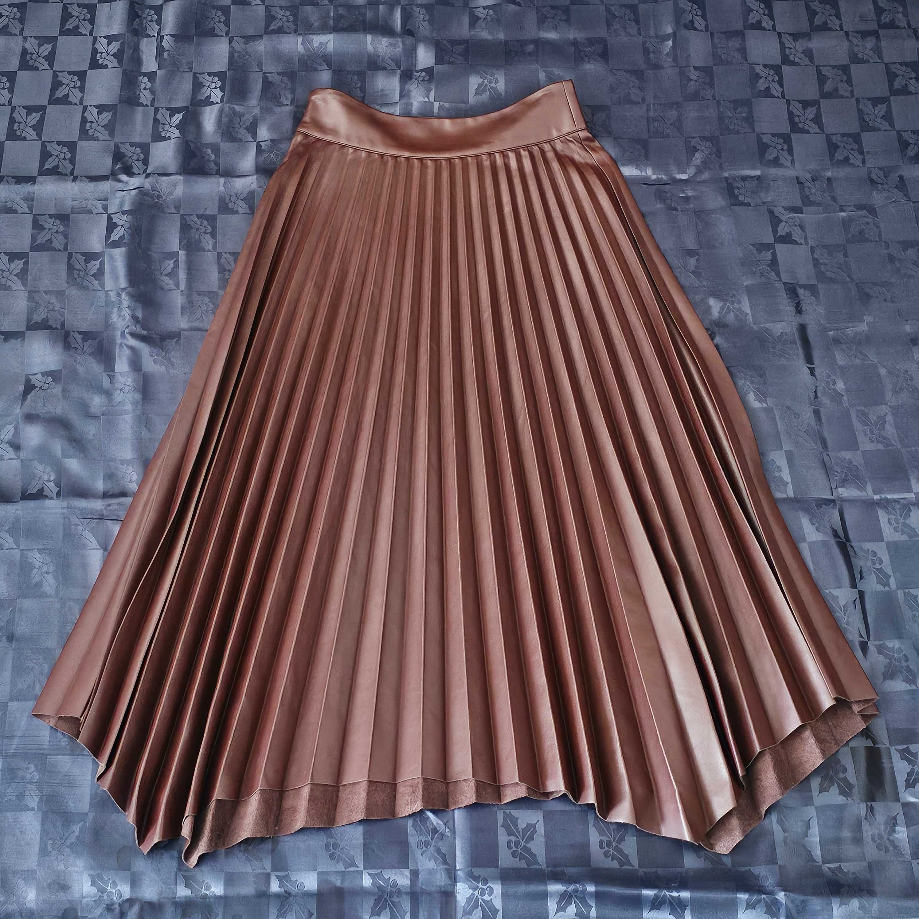 Нова дълга плисирана кожена пола в бордо "Zara" "Зара" XS размер
