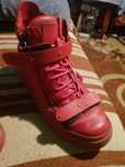 Giuseppe Zanotti Red Leather Zipped High Top Logo Sneaker