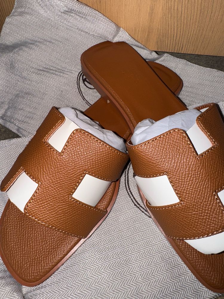 Hermes чехли 38/37 номер розови/кафяви чисто нови