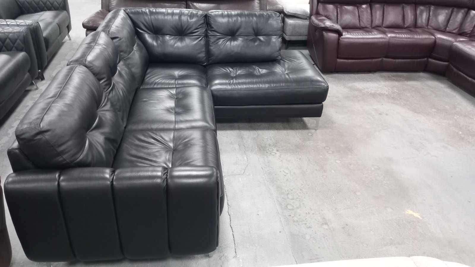 Черен кожен ъглов диван - естествена кожа