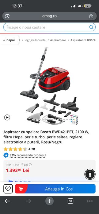 Aspirator Bosch Pet pro cu spalare BWD 421