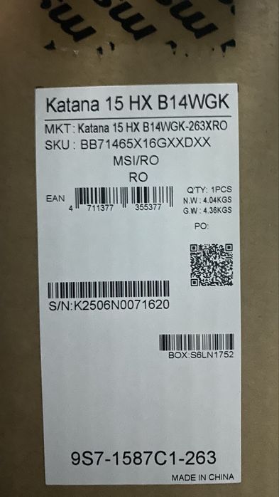 NOU Laptop MSI Katana 15 Intel i7-14650HX 5.2G RTX 5070 Garantie ALTEX