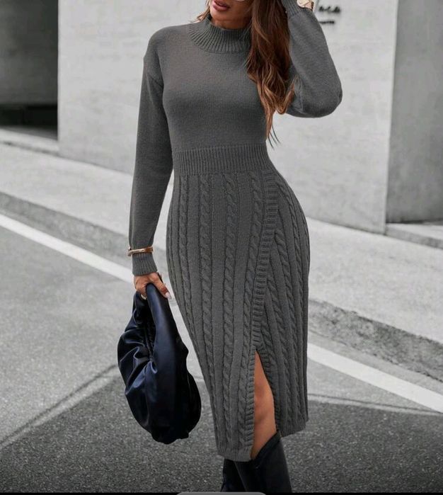 Rochie tricotata gri închis marimea M-L