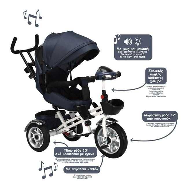 Tricicleta cu maner impingere  4in1, sezut reversibil,lumini,sunet