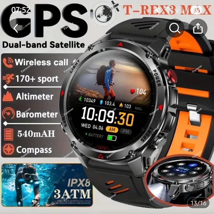 Smartwach, cu Gps, rezistent la apa, altimetru