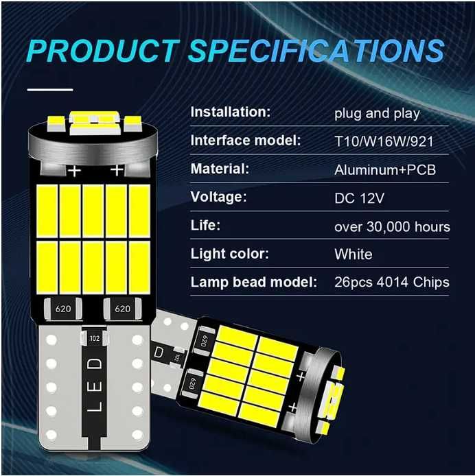 Set 10 becuri auto led T10 W5W 12V pozitii, numar, interior, portbagaj