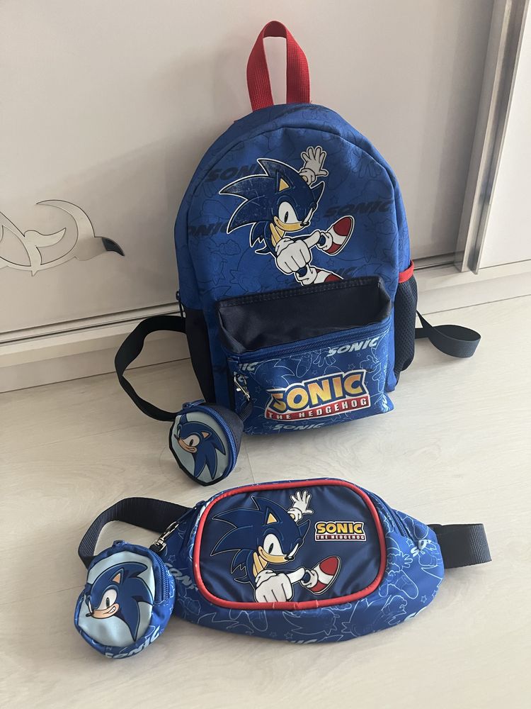 Детска раничка за детска градина на SONIC + малка чантичка за кръста