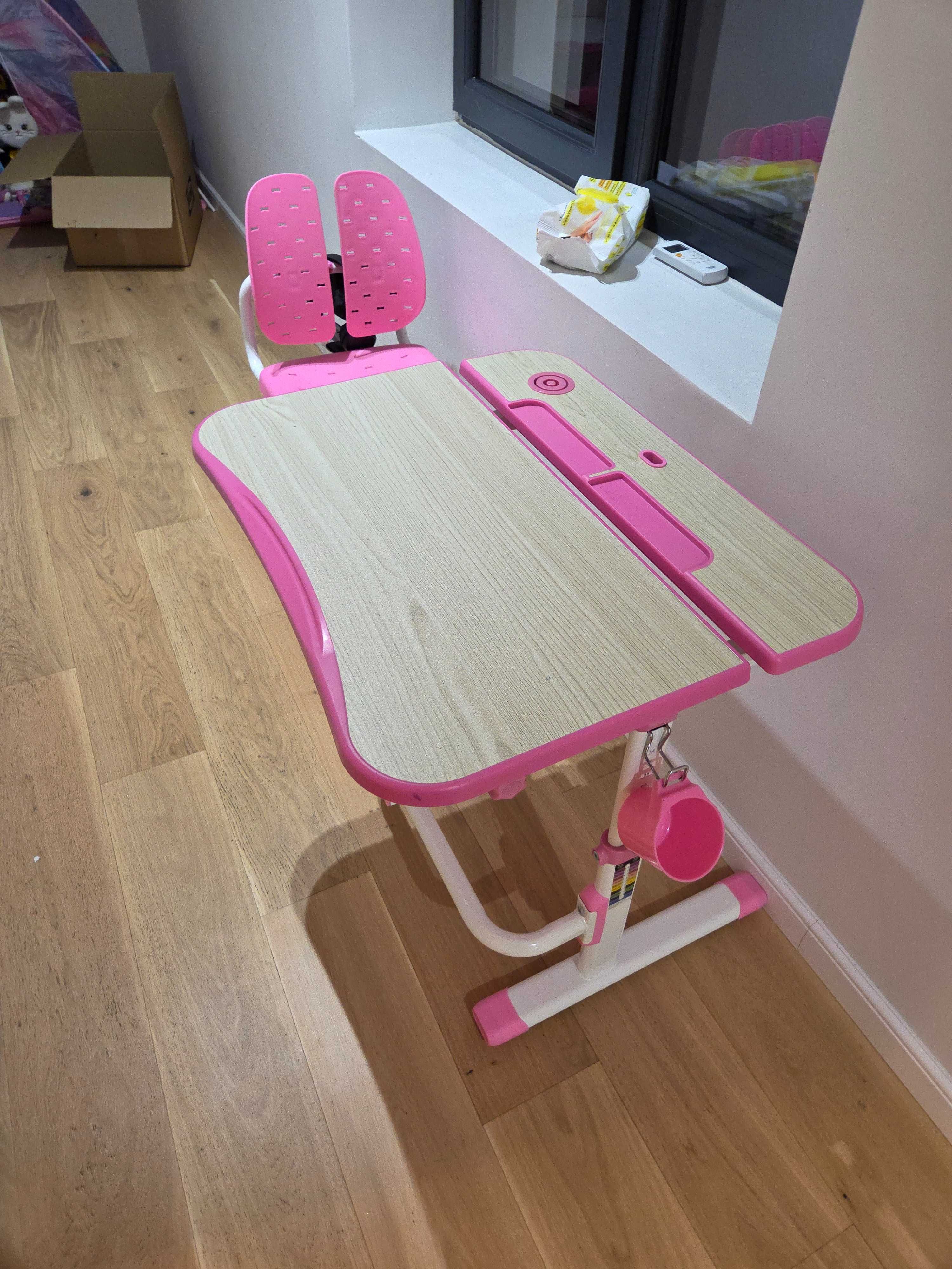 Birou si scaun ergonomic copii roz ErgoK