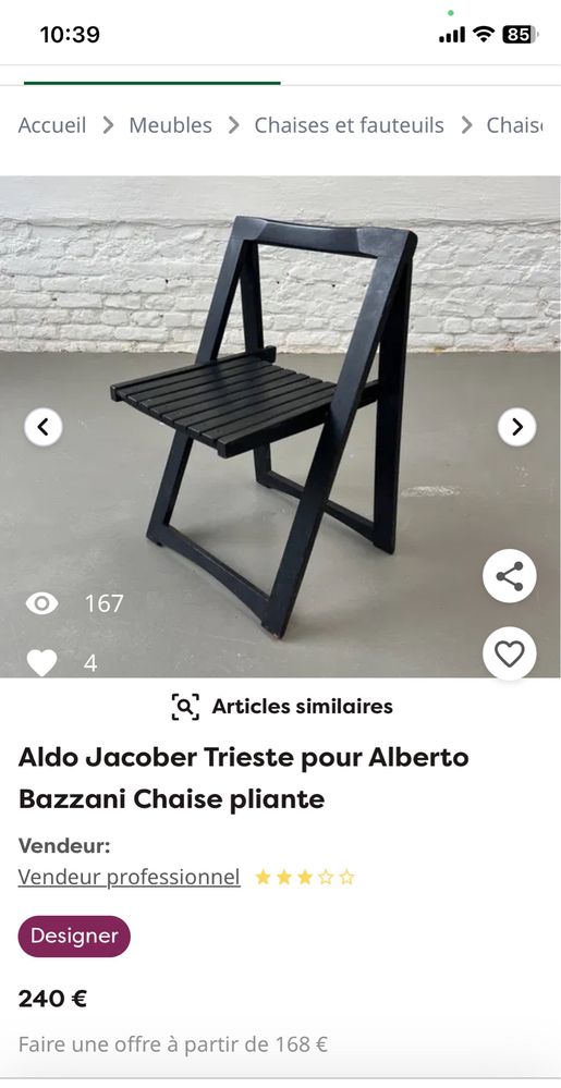 Сгъваем стол / Aldo Jacober / 60-те