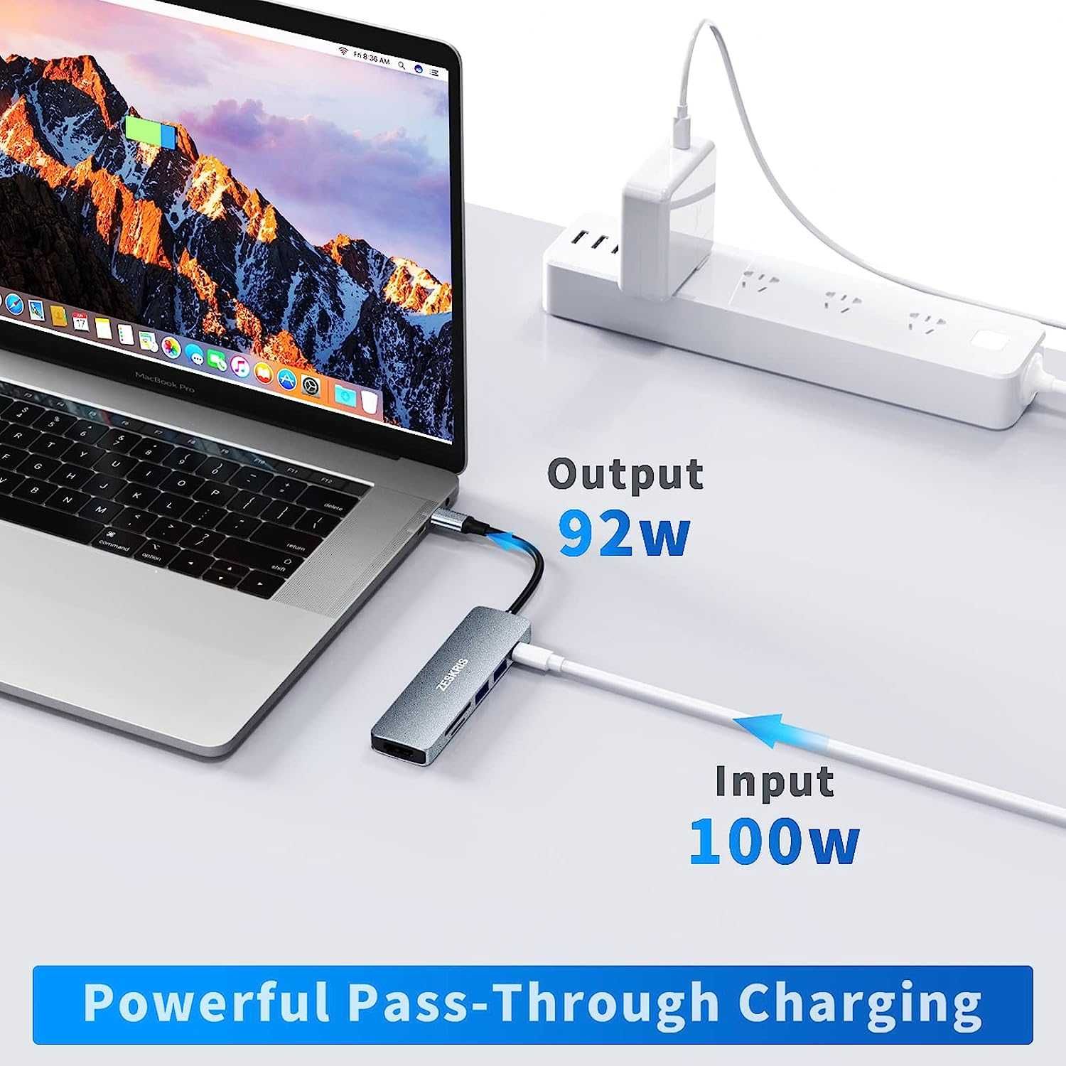 USB C хъб, ZESKRIS MacBook, 6 в 1 USB C многопортов адаптер