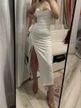 Rochie albă midi bodycon cu drapaje bretele subtiri Zara mărimea XS
