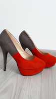 Pantofi rosii ,gri noi New Look cu platforma