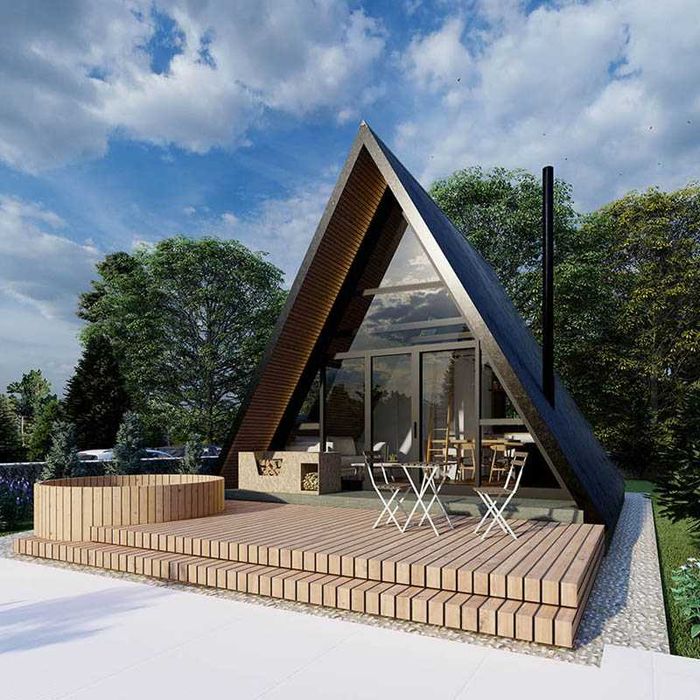 Case modulare pe structura metalica, cabane tip A rustice la cheie