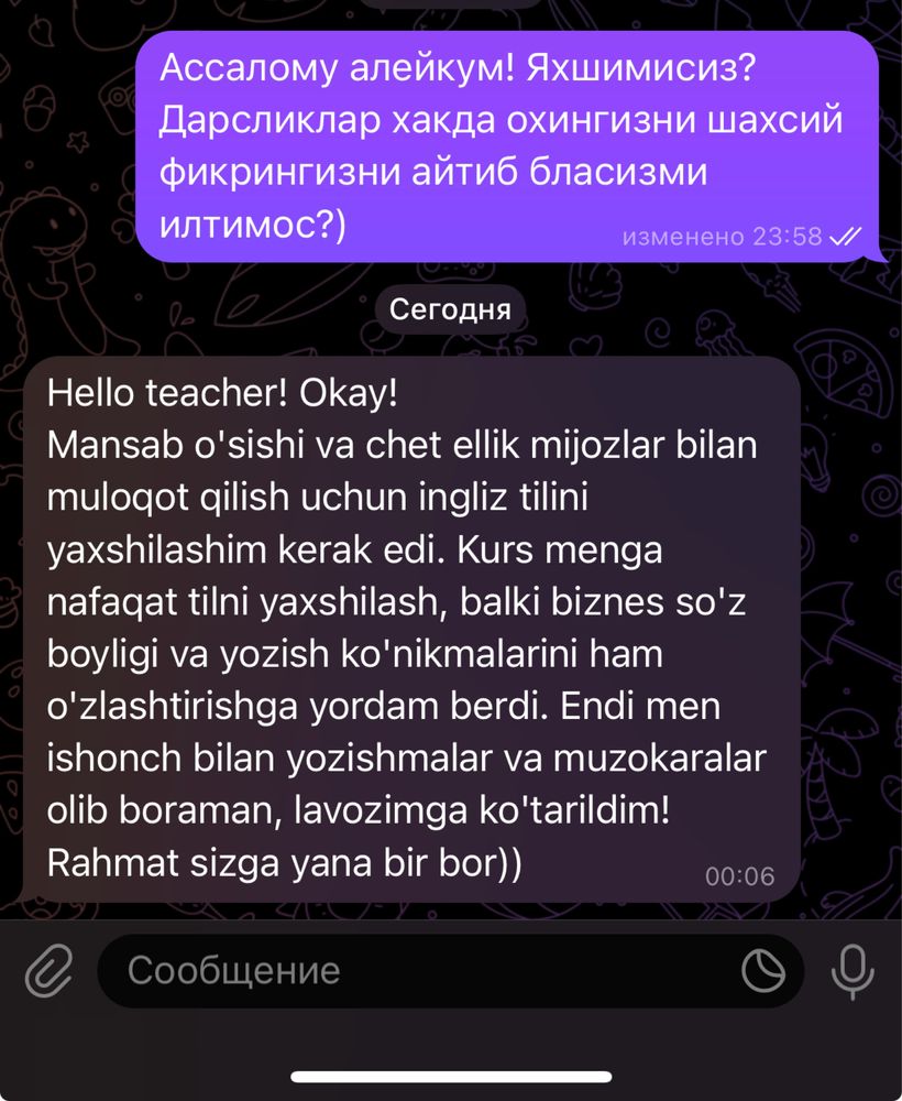 Professional Ingliz tili so’zlashuv o'qituvchisi offline/online