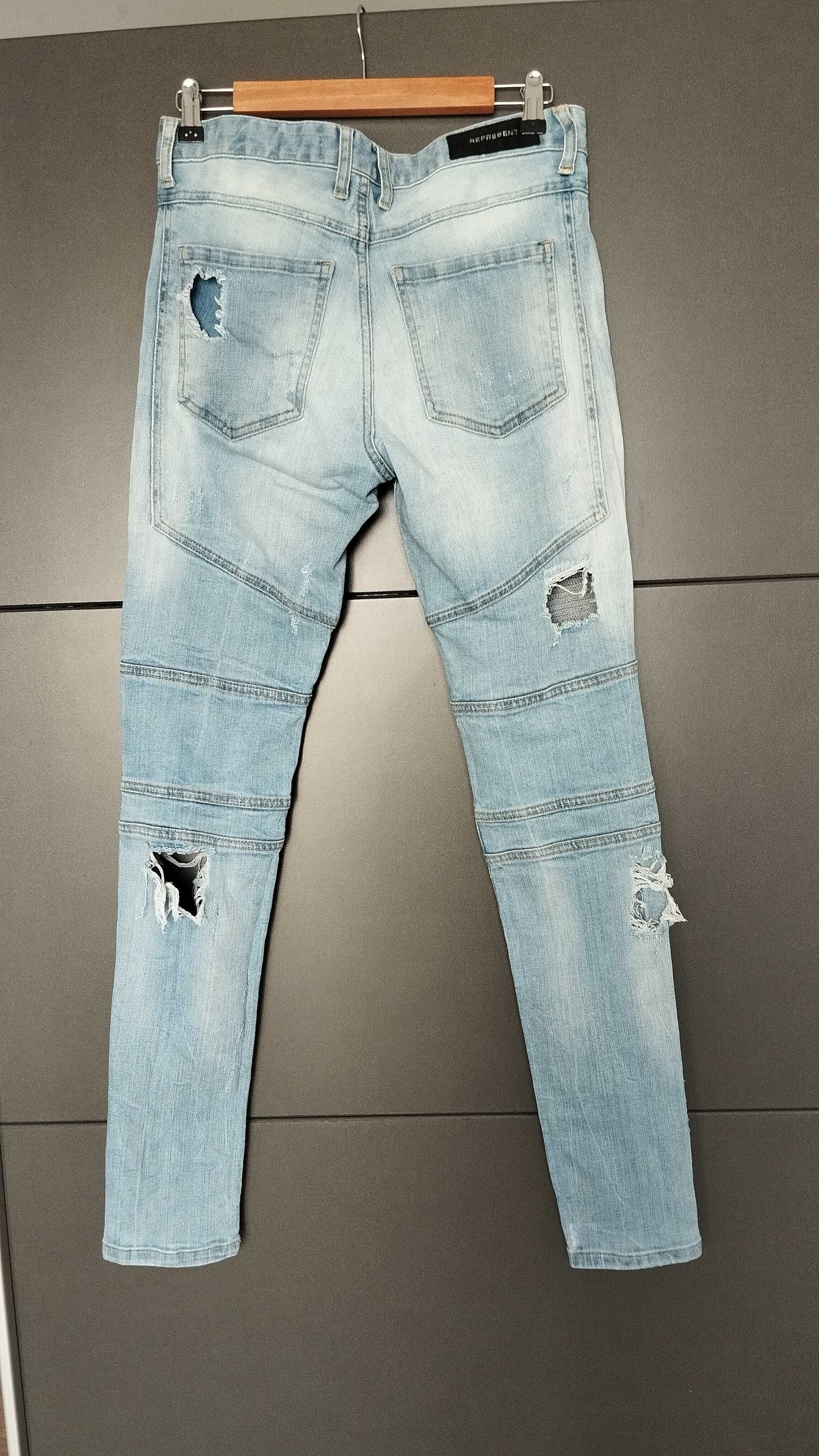 Represent skinny fit 30 мъжки накъсани дънки светло сини