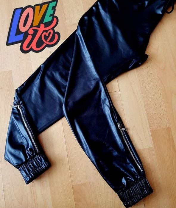 Pantaloni dama ,piele eco,fermoare metalice laterale