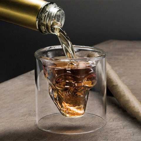 2бр Триизмерна стъклена чаша череп за уиски за алкохол