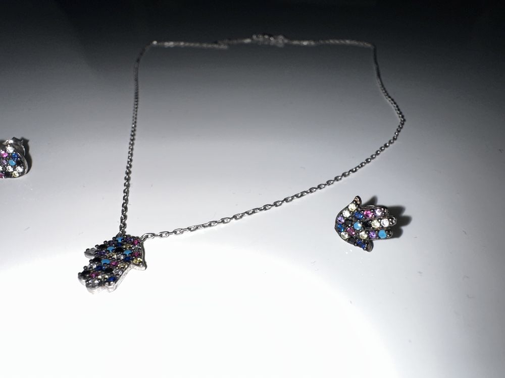 Set bijuterii argint 925 - colier și cercei - cristale multicolor