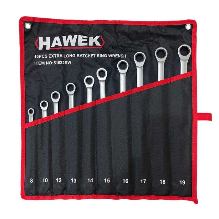 НЕМСКИ Удължени Ключове Прави Лули С Тресчотка 8-19мм HAWEK +ЛЕД ФЕНЕР