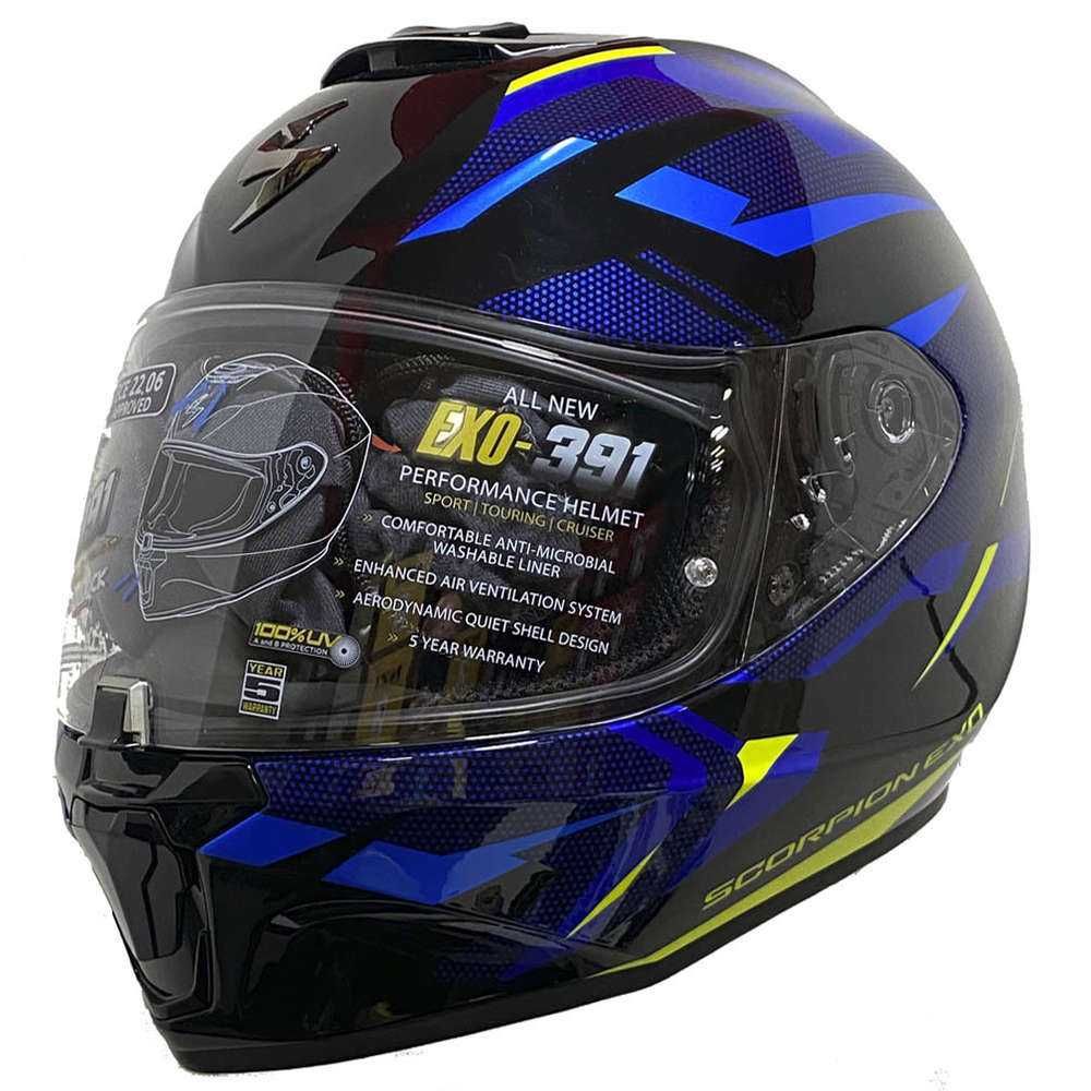 Мото Каска SCORPION EXO-391 AXXO Black-Blue-Neon 2025