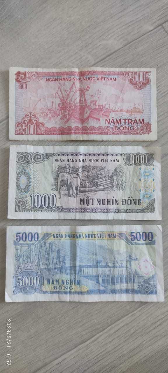 Банкнота редкая 500 донгов Вьетнам 1000 и 5000 донгов 1988 года