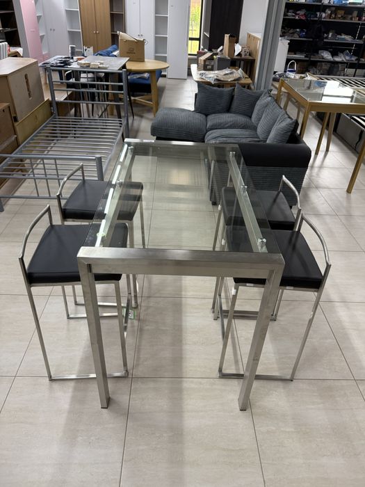 Set masă de bar din oțel inoxidabil cu 4 scaune incluse