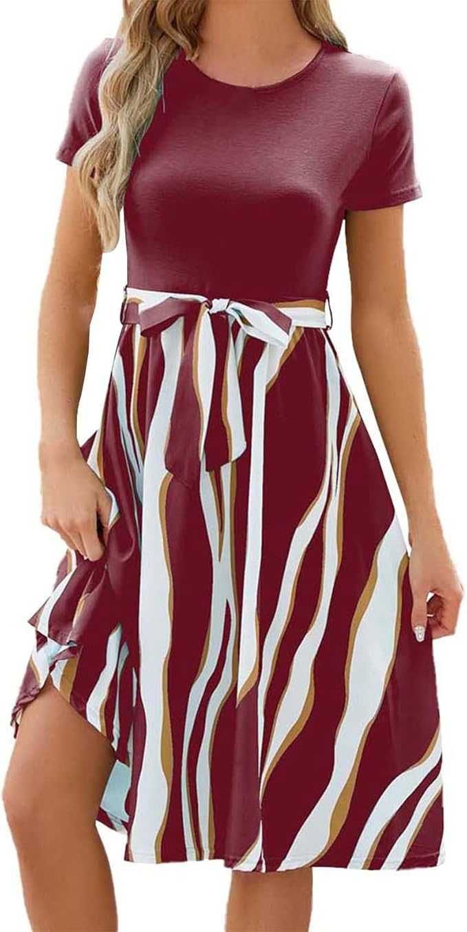 Rochie nouă, midi, elegantă, cu mânecă scurtă și imprimeu ondulat