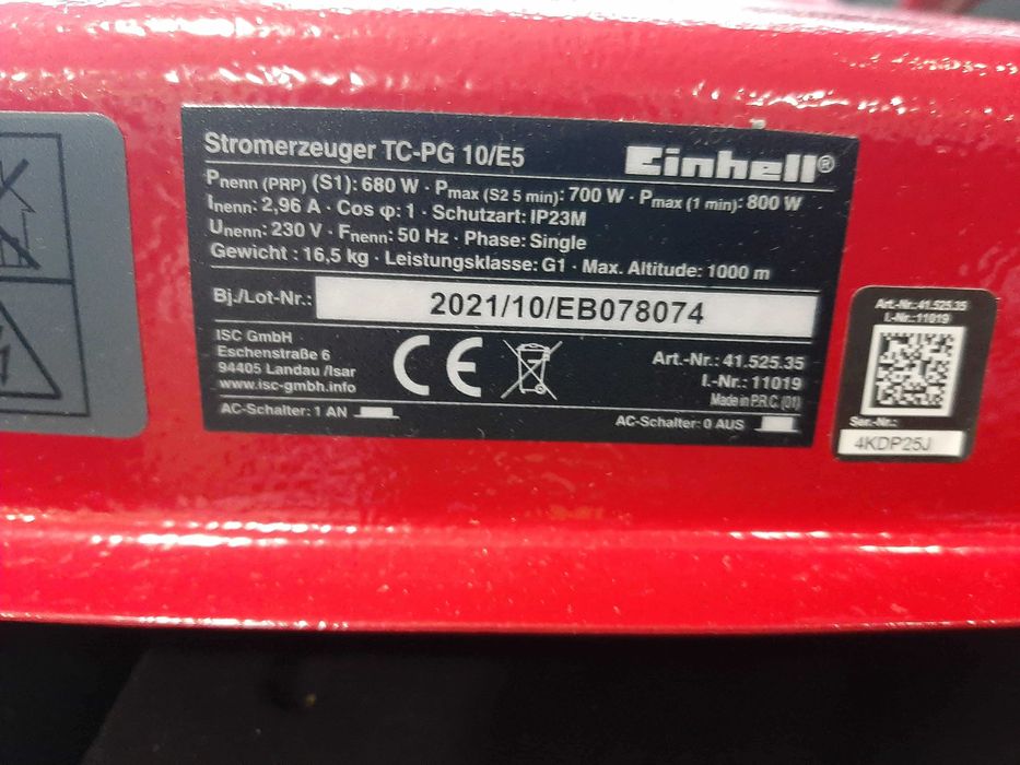 Нов Бензинов генератор на ток Einhell TC-PG 10/E5, 680 W, 2-тактов