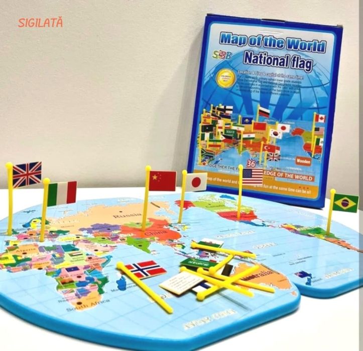 Joc educativ din lemn harta cu steaguri