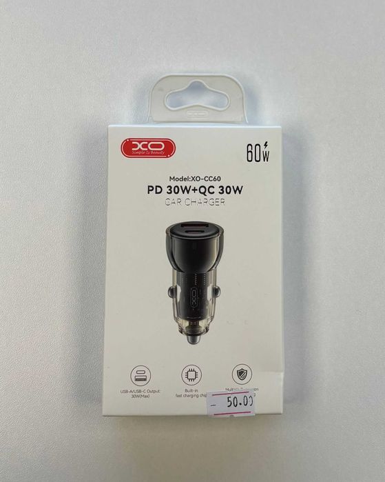Incarcator auto XO CC60, 60W, USB-A si USB-C, negru