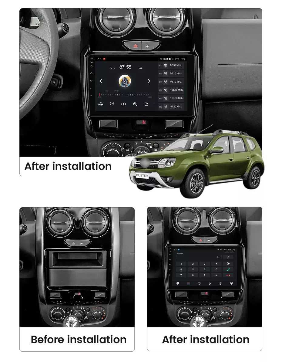 Navigatie Android 13 RENAULT DUSTER 2015 1/8 Gb Waze CarPlay + CAMERA