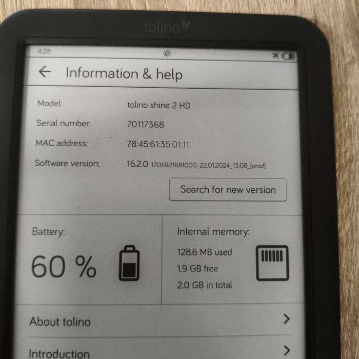 Електронен e-ink четец за книги Tolino Shine 2 HD