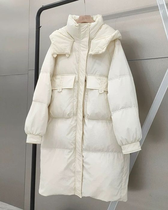 Тёплая женская зимняя пуховик-парка, цвет молочный
