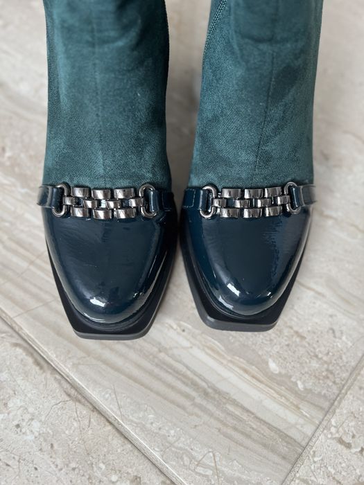 Боти S.Barski от естествен велур в зелен цвят